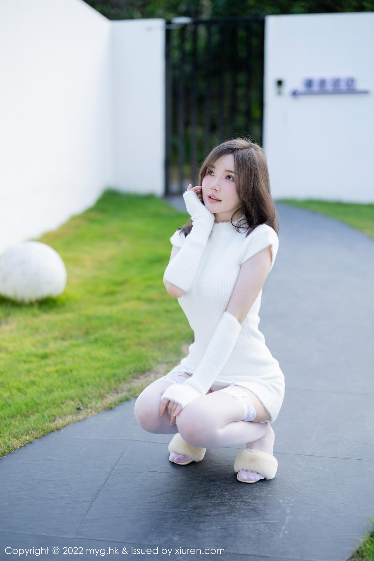 糯美子脱性感白色连衣短裙露蕾丝内衣配白丝吊袜绝美写真65P 5